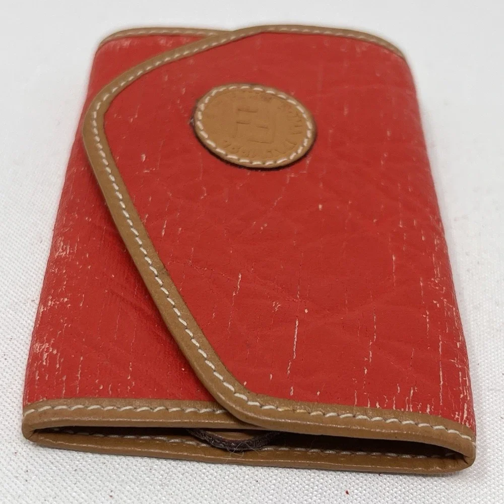 Fendi Red Brown Leather Envelope 6 Key Chain for Women, Logo Accent, 4x2.5in
